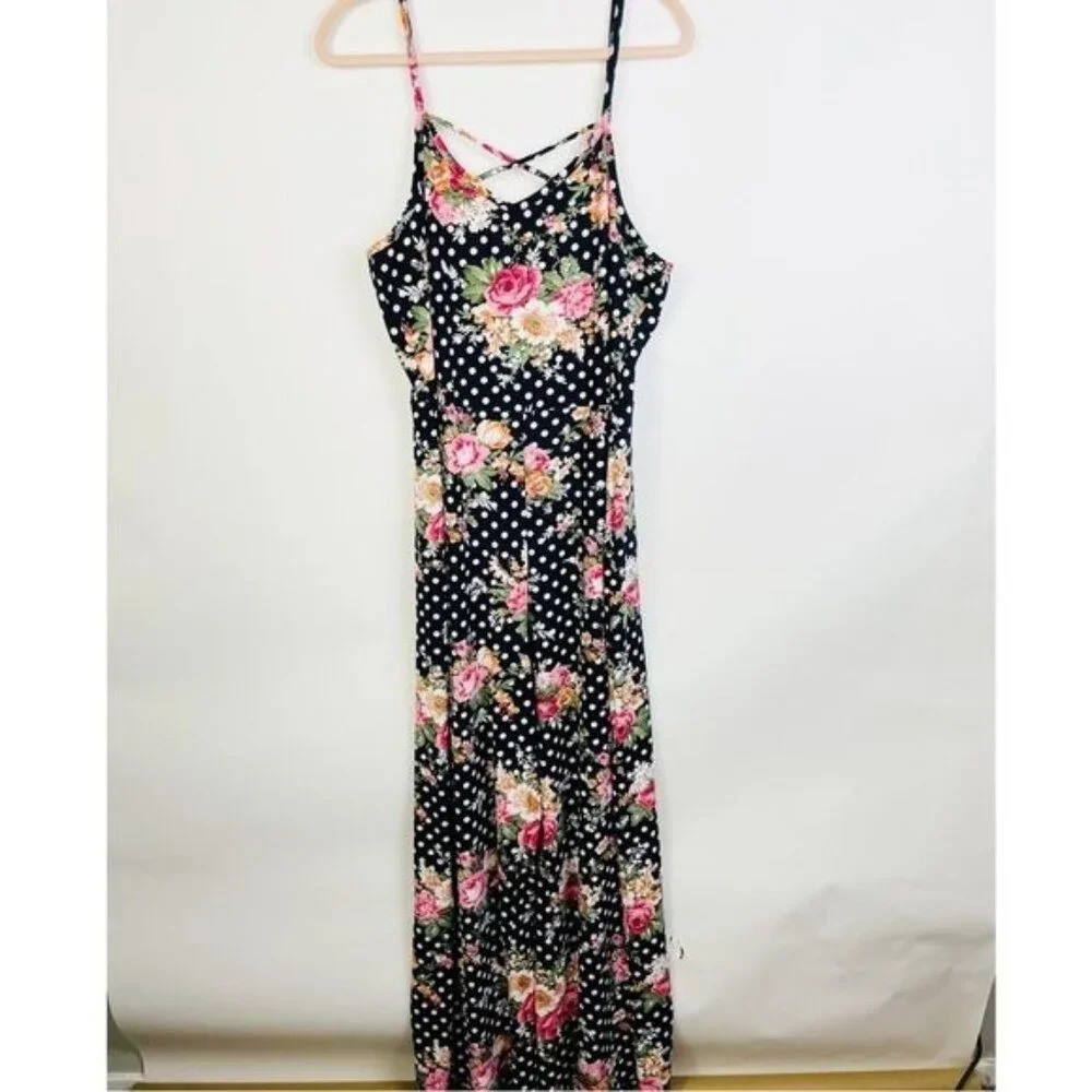 French Atmosphere Black Floral V Cut Out Black Jumpsuit Size 2X‎